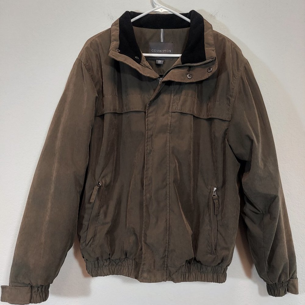 COVINGTON Mens Faux Suede Tan Bomber Jacket Size M Casual Coat 3 Pockets